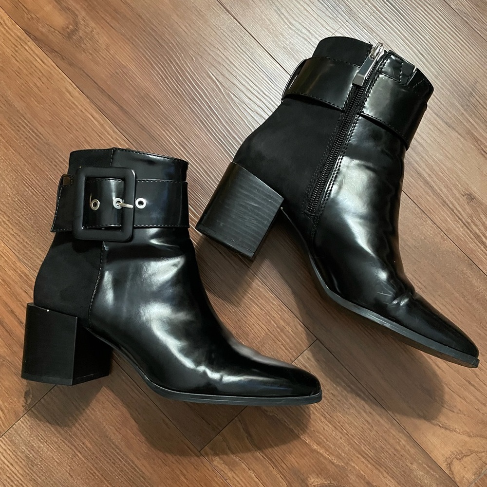 Zara Black Block Heeled Booties Size